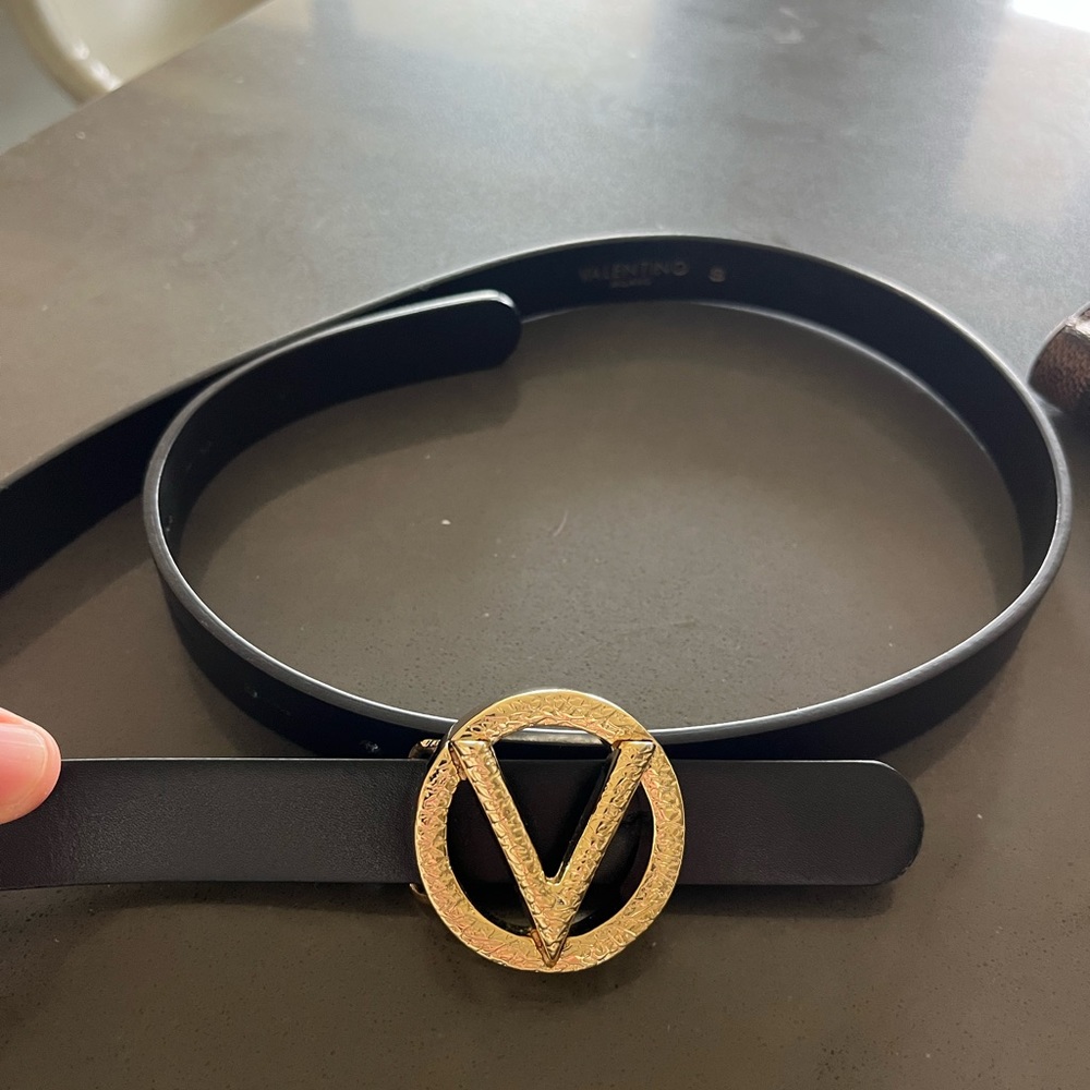 Size Small Black Valentino Giusy Logo Belt with Gold Hardware
